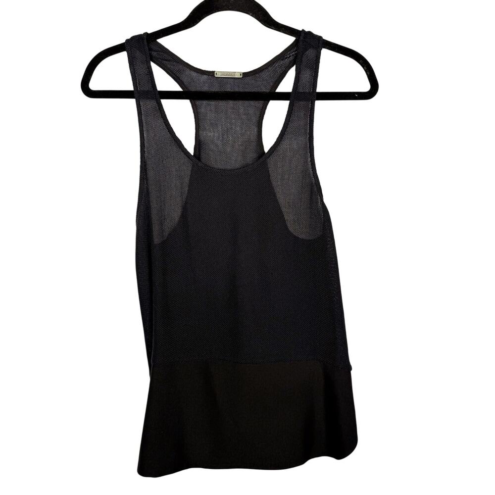 Loeffler Randall Womens 2 Black Mesh Racerback Tank Top Mixed Media Cotton Silk